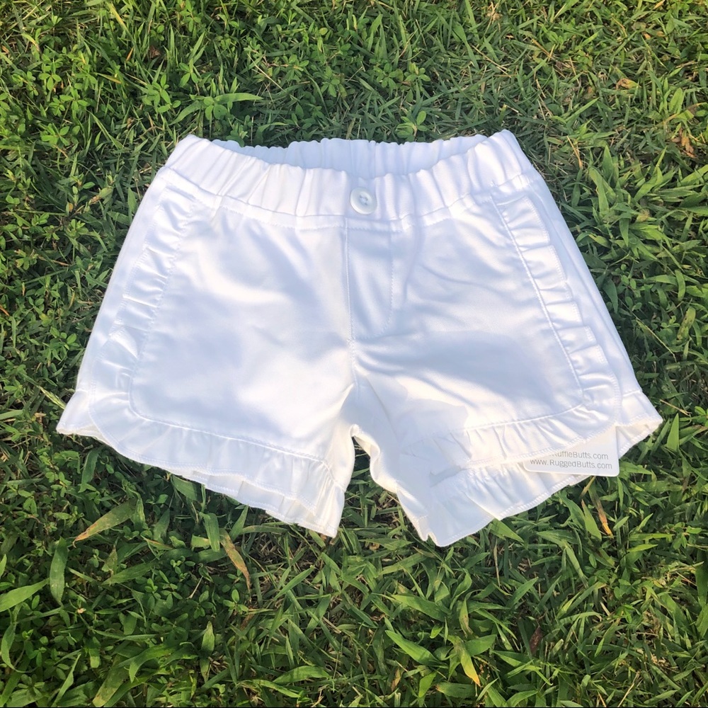 NWT RuffleButts White Ruffle Chino Shorts